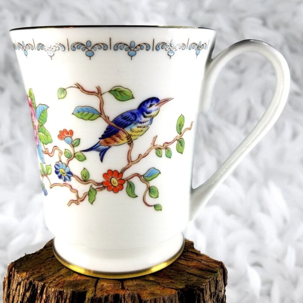 Aynsley Fine China Coffee Cup Pembroke Blue Bird & Flowers Vtg Bone China Teacup